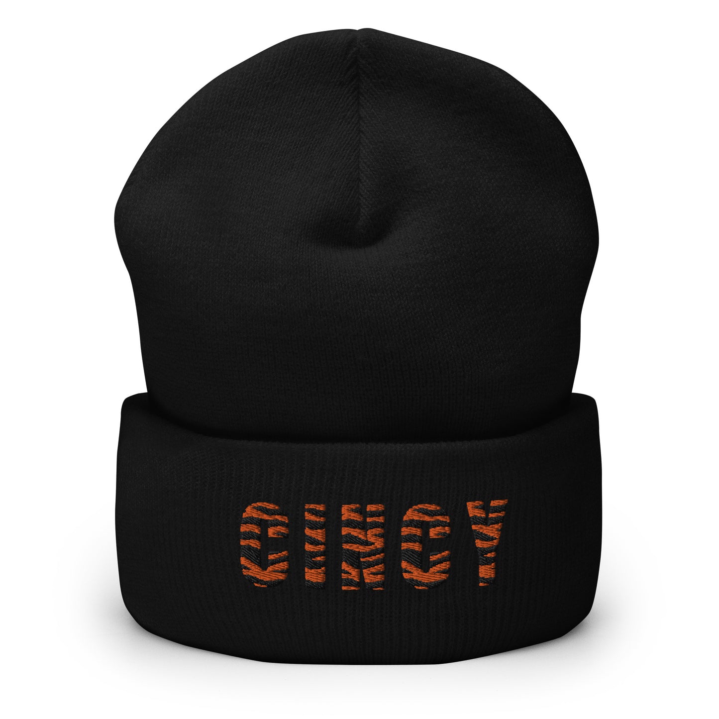 Cincy Black Tiger-Striped Cuffed Beanie