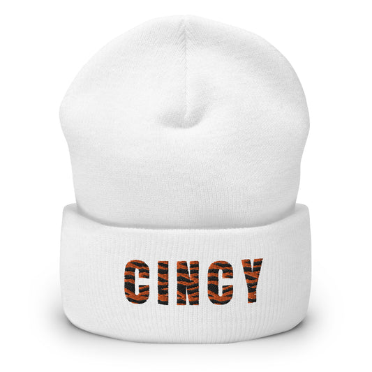 Cincy Black Tiger-Striped Cuffed Beanie