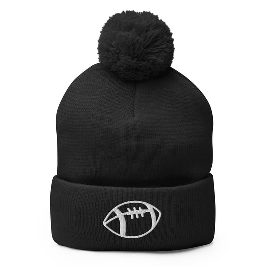 Embroidered Football Pom-Pom Beanie